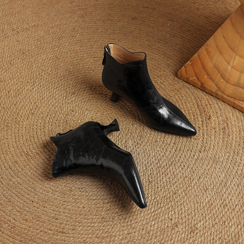 2025 Spring Vintage Pointed Toe Women Ankle Boots Fashion Thick Heel Shoes Concise Short Botas De Mujer