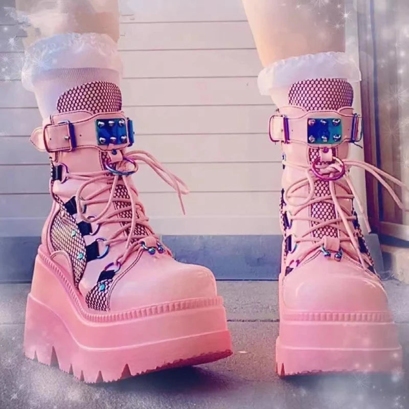 Women's Boots 2022 Autumn Women Ankle Boots Platform Wedges High Heels Short Boots New Fashion Design Zip Cosplay Shoes of Women
