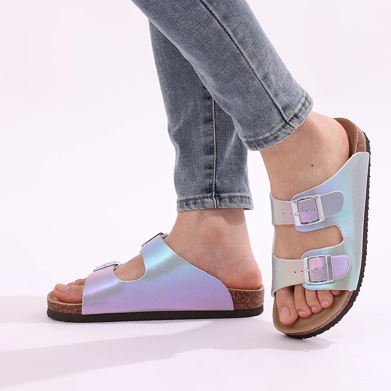 Bebealy Women's Summer Slippers Women Clogs Slippers Fashion Versatile Flat Sandals Outdoor Cork Non-slip Sandals With Buckle