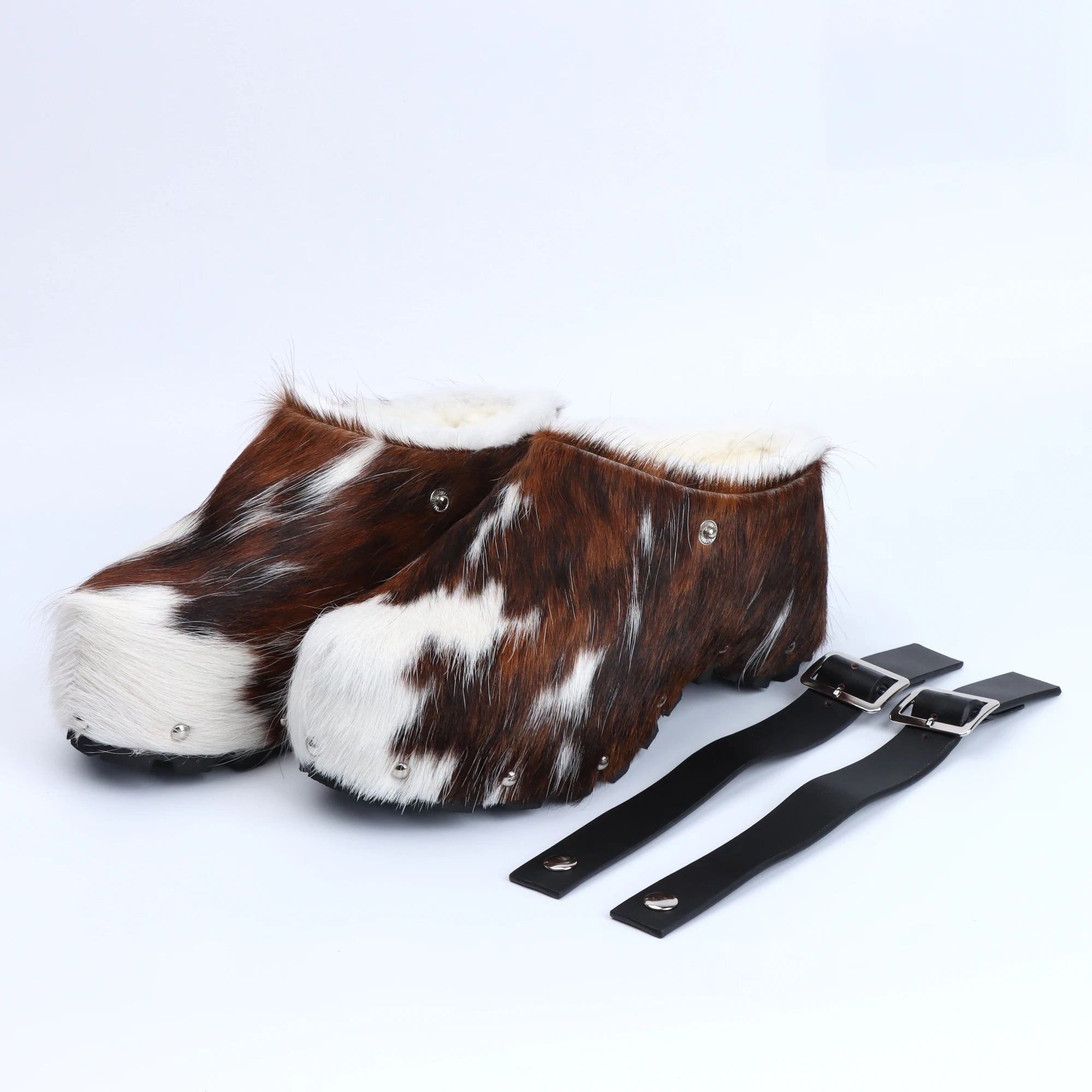 Italy Winter Shoes Women Designer Fur Sandals Calf Hair Platform Clogs Luxury with Wool Lined Slip On Mules with Leather Strap