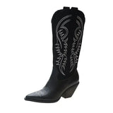 Women Pointed Toe Square Heels Cowboy Western Boots New Ankle Gladiator Trend Shoes Winter New Walking Botas Pumps Mujer Zapatos
