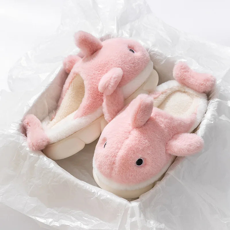 Cute Whale Cotton Home Slippers For Female 2023 Winter Couple Indoor Household  Shark Thick Sole Men's Winter Cartoon Slippers