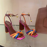 Brazil Fashion Luxury Twist Woven Sandals Color Blocking Designer Brand Women's Shoes Thick with High Heel Sandals Female Casual