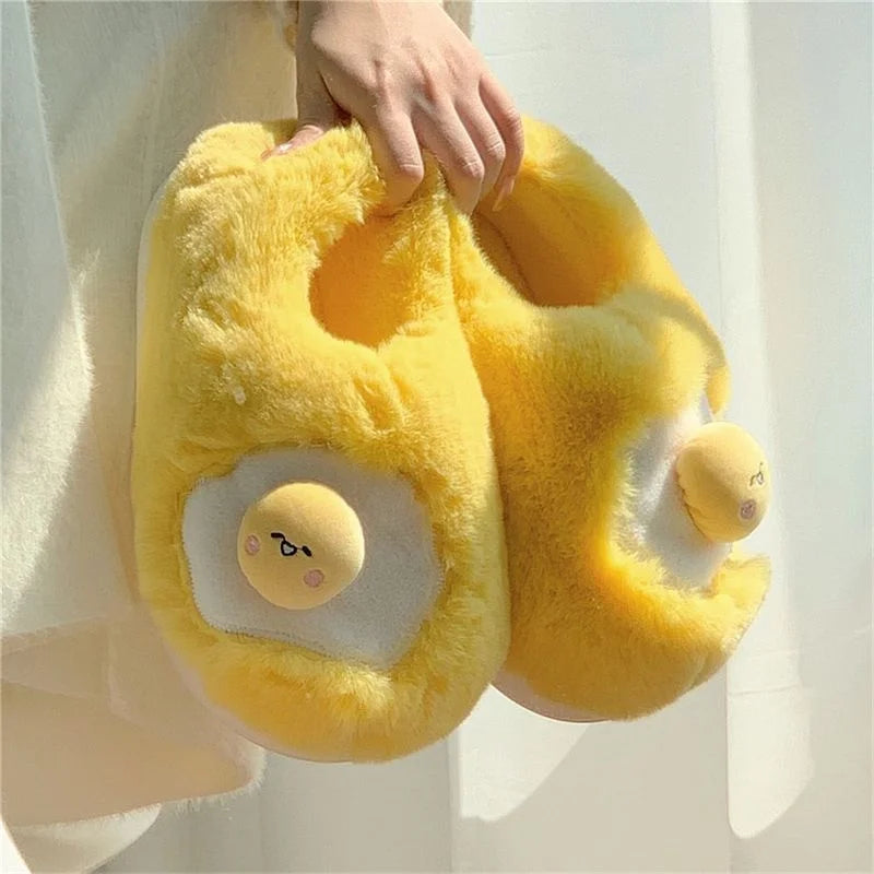 Funny Cartoon Eggplant Cotton Slippers Women's Winter Ins Antiskid Cute Fruit Home Slipper Warm Plush Shoes