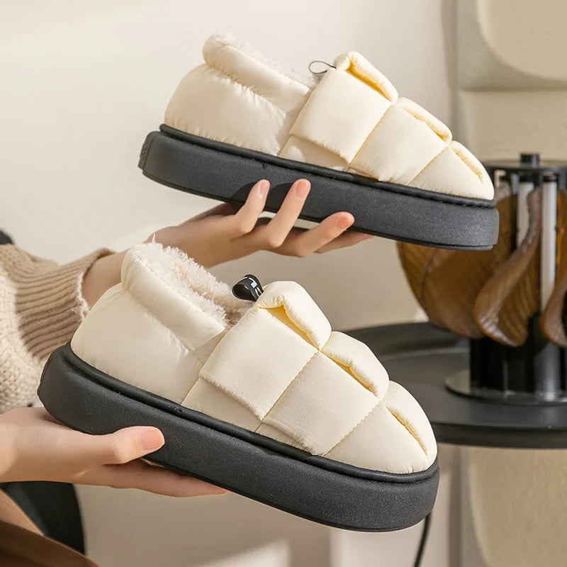 Evshine Winter Toast Women Slippers Warm Plush Cotton Slippers Indoor Home Non-Slip Thick Sole Furry Shoes For Couples New 2022