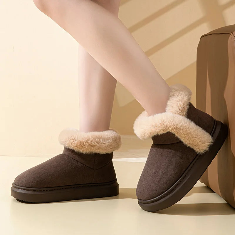 Evshine Winter Fur Fluffy Snow Boots For Women Warm Plush Lined Cotton Boots Soft Cozy House Cotton Shoes Casual Fuzzy Snow Boot