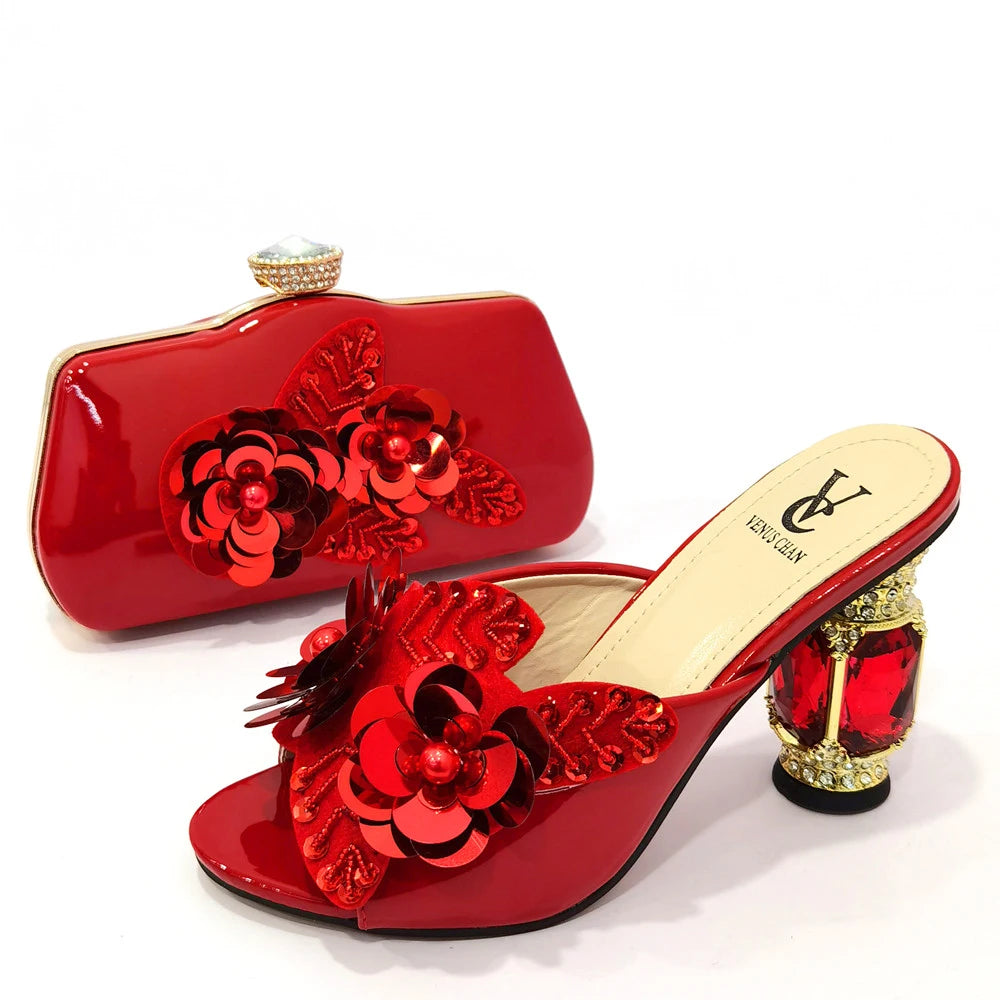 Classic Green Color Pointed Wine Glass Heel Design Ladies Shoes Dual-Use Ladies Bags Wedding Party Shoes Bag