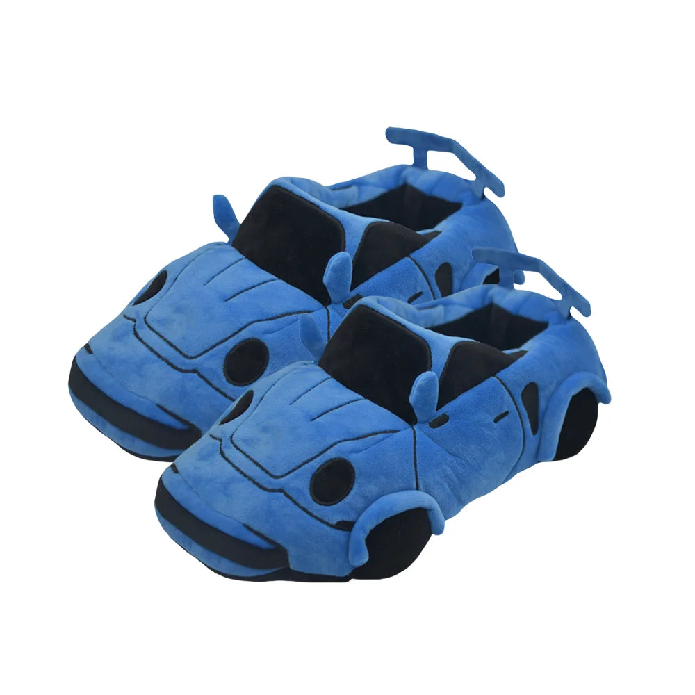 Highland Cow Car Shape Plush Shoes White CAR Racing Plush Slippers Winter Warm Soft Creative Indoor House Slipper Adults Shoe
