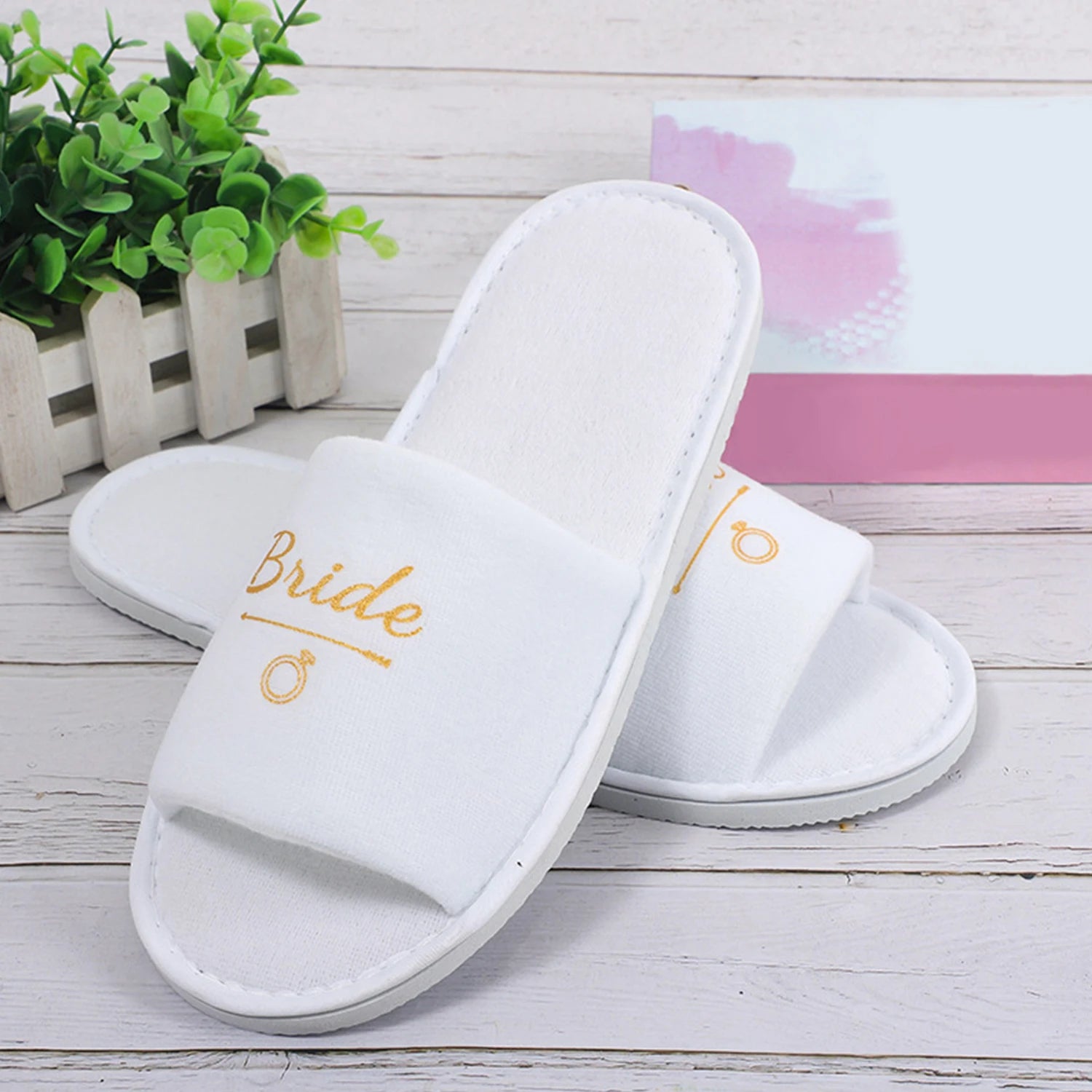 Personalised Wedding Bridal Party Slippers Bride / Bridesmaid Gift rose gold foil gold glitter Open Toes Slipper