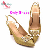 Fuchsia Color Italian Classics Design African Women Shoes and Bag Set High Quality with Shinning Crystal for Wedding Party