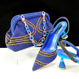 QSGFC 2024 New Designer Specials Italian Women Heels Shoes and Bag Set  Royal Green Color Comfortable With Rhinestone for Party