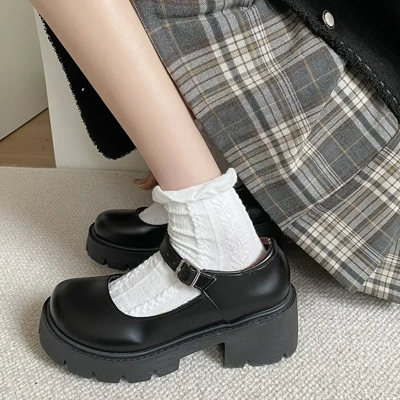 Shoes Ladies 2024 Spring New Fashion Brand Mary Janes Shoes Women Classics Office Buckle Strap Platform Square Heel Women Pumps
