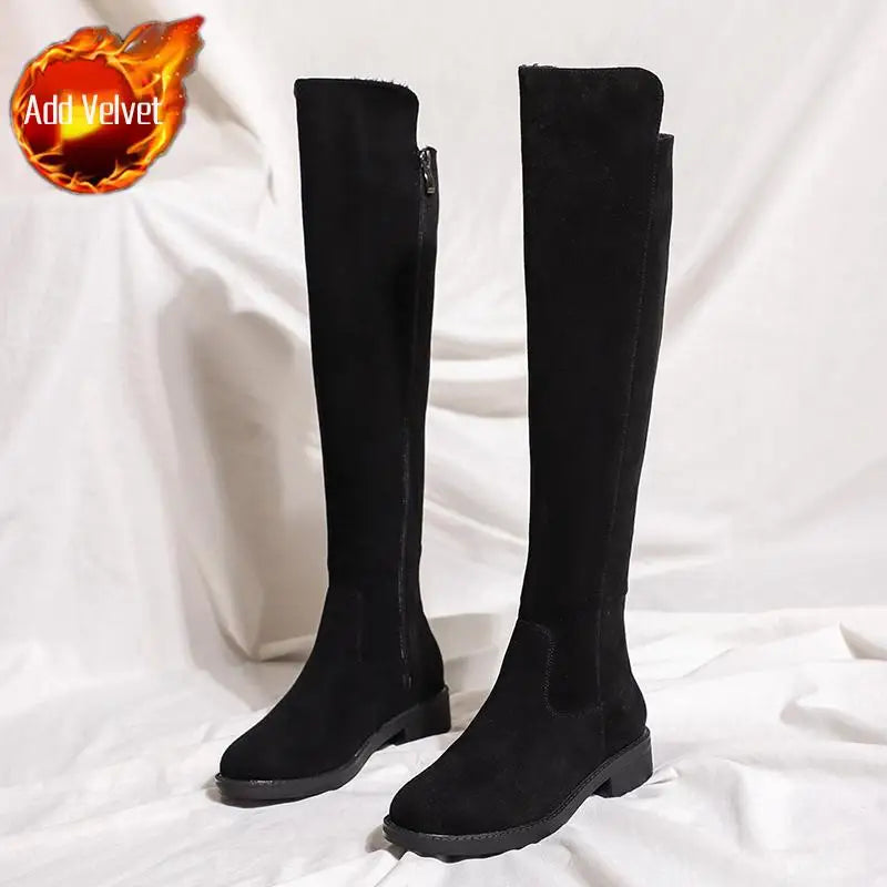 Chaussures pour femme à talon moyen, bottes d'hiver à tige haute pour femme, longues et plates, style gothique, printemps-automne, demi-saison, qualité tendance