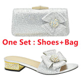 Italian Shoes and Bags Matching Set Decorated with Rhinestone Shoes for Women 2024 Designer Luxury Low Heels Slip On Party Pumps