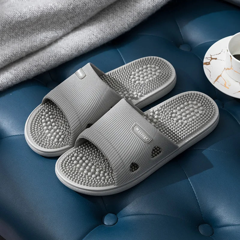Women Men Foot Massage Slippers Home Bathroom Anti-slip Slides Soft Casual Flats Couples Home Relief Feet Health Care Shoes
