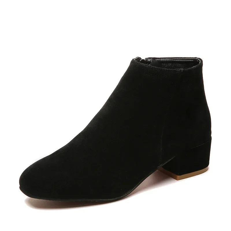 Ankle Boots Women Autumn 2024 Chunky Low Heel All-match Short Botas Solid Size Zipper Female Shoes Casual Black Botas Para Dama