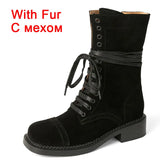 JOZHAMTA Taille 34-42 Femmes Bottines Hautes En Cuir Véritable À Lacets Talons Épais Chaussures Automne Hiver Plateforme Chelsea Bottines Courtes
