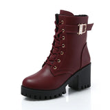 Autumn Winter Platform Lace Up Women Mid Calf Boots Thick High Heel Fashion Short Boots High Heel Leather Botas for Women D376