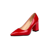 New Women Pumps Black High Heels  Lady Patent Leather Shallow Thick with Autumn Pointed Single Shoes Slip-On Female Shoes