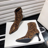 Bottines à imprimé léopard pour femmes, élégantes, tendance, pour danser, soirée, bal de promo, talons hauts, bottines courtes modernes pour femmes