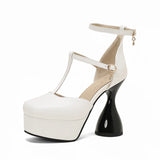 Plus Size T-Strap Ankle Buckle Narrow Band Ultra-High Irregular Heel Fashion Sandals Square Toe Hollow Sexy Women's Sandals