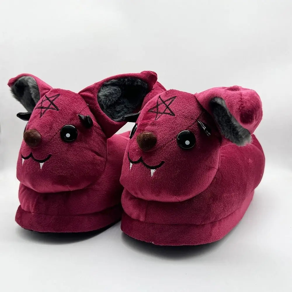 Chaussons en peluche fantomatiques effrayants pour Halloween, motif vache, lapin des Highlands, quatre yeux, animaux, chaussures d'intérieur, maison, noir, doux, amusants, pour enfants