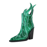 Women's new spring and autumn pointed fashion show rhinestone high heels, plus size zipper calf fashion boots