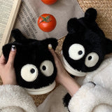 Cute Black Cat Cotton Home Slippers For Men And Women 2024 Winter Cute And Anti Slip Warm Indoor Household Slippers For Couple
