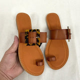 Women Leather Summer Sandals Shoes Retro design Thin Straps Open Toe Beach Slides Flat with Plus Size 41 Female Footwear