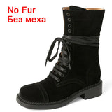JOZHAMTA Taille 34-42 Femmes Bottines Hautes En Cuir Véritable À Lacets Talons Épais Chaussures Automne Hiver Plateforme Chelsea Bottines Courtes