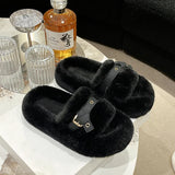 Med Shoes Womens Slippers Outdoor Slides Pantofle Flock Platform Fur Flip Flops 2024 Flat Plush Autumn Fabric Rome Shoes House S
