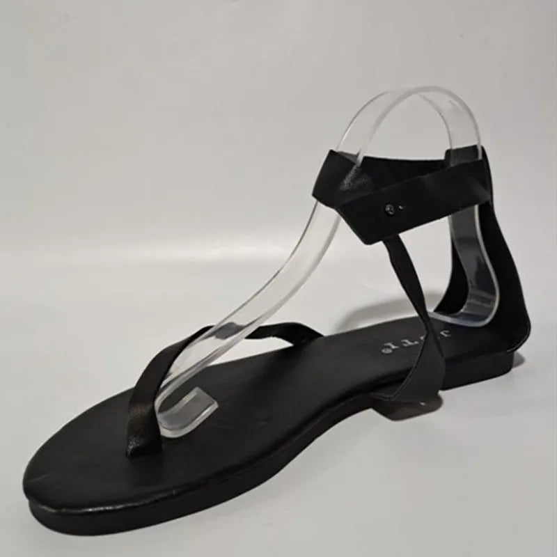 2025 Women Flats Sandals New Summer Shoes Fashion Flip Flops Ladies Shoes Rome Black Sandals Classic Buckle Zapatos De Mujer