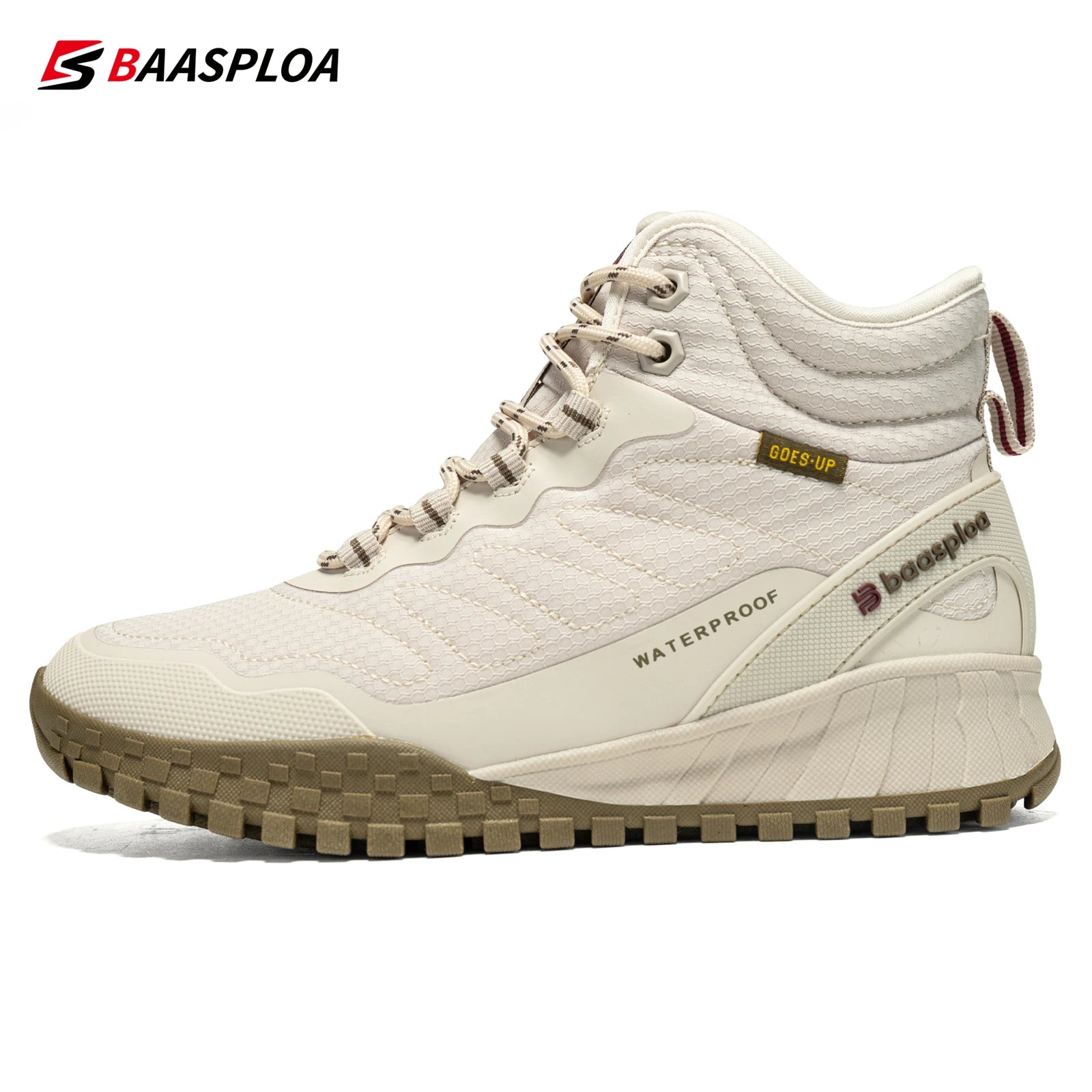 Baasploa Women Snow Boots Leather Waterproof Ankle Boots for Women Plush Warm Casual Shoes Comfort Walking Non-Slip Lace-Up
