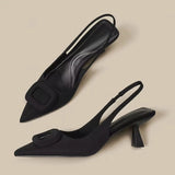 Chaussures à bride arrière pour femmes, tendance printemps 2024, nouvelles sandales à talons hauts élégantes à bout pointu et talon moyen