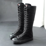 Spring Autumn Women Shoe Canvas Casual High Top Shoes Long Boot Lace-Up Zipper Comfortable Flat Boot Sneakers Tenis Feminino