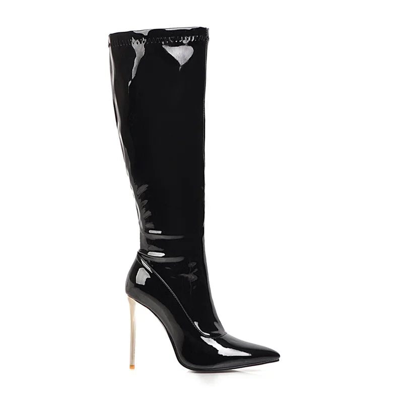 Women's Knee High Boots Winter Autumn Red White Thin Heels High Boot For Women Patent Leather Long Fetish Shoes Lady Large Size