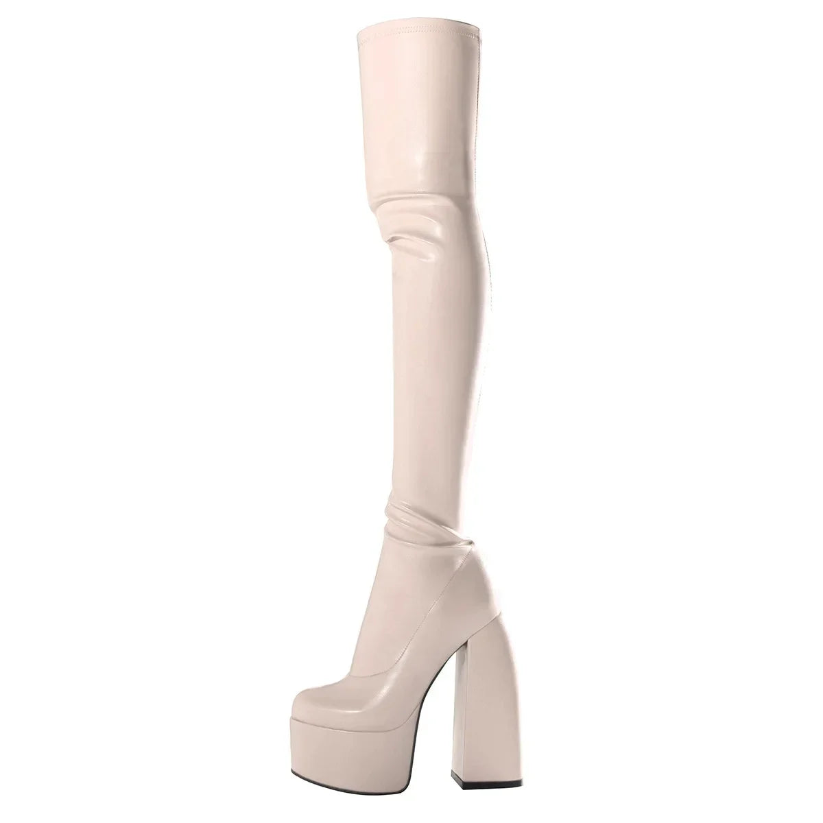 2024 Traf Spring Round Pink Thigh High Heel Platform Patent Leather Y2k Sexy Zipper Green Goth punk Over Knee Boots Promotion