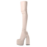 2024 Traf Spring Round Pink Thigh High Heel Platform Patent Leather Y2k Sexy Zipper Green Goth punk Over Knee Boots Promotion