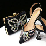 Venus Chan New Elegant Green Bling Bow Pointed Toe Pumps for Women 2024 Party italian Rhinestones shoes and bags matching set