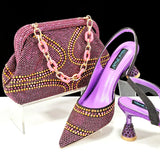 QSGFC 2024 New Designer Specials Italian Women Heels Shoes and Bag Set  Royal Green Color Comfortable With Rhinestone for Party