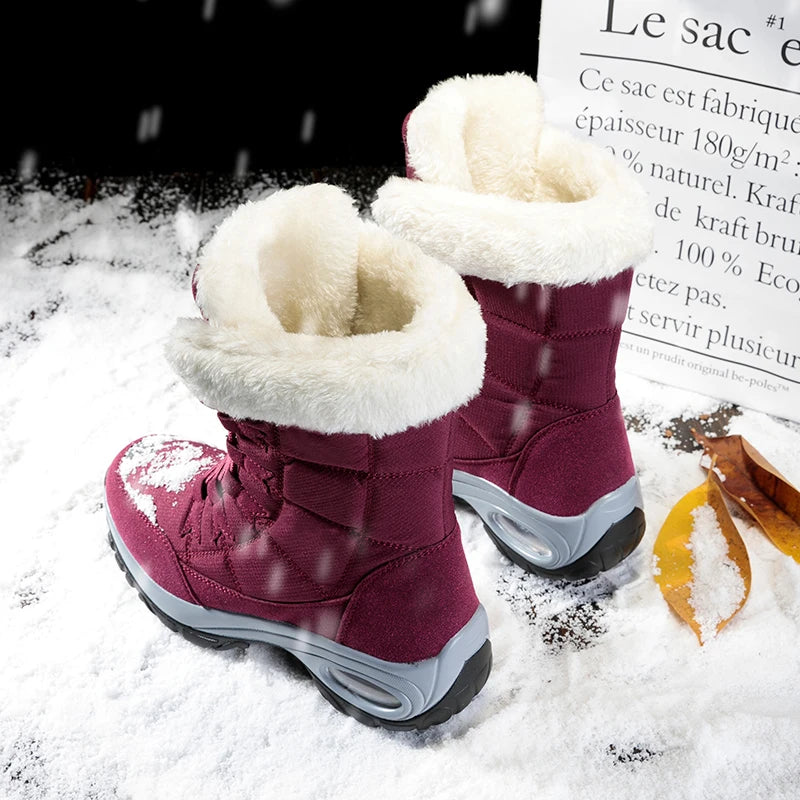 Moipheng Women Boots Winter Keep Warm Quality Mid-Calf Snow Boots Ladies Lace-up Comfortable Waterproof Booties Chaussures Femme