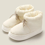Winter Warm Thick Furry Women Ankle Boots Indoor Lace-up Plush Slippers Ladies Men Home Cotton Shoes