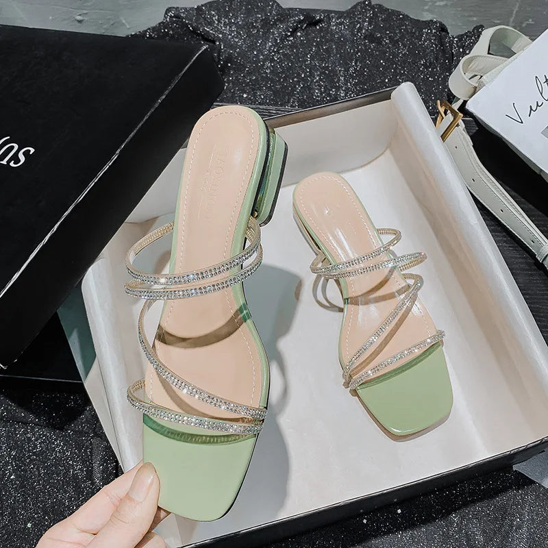 2023 Summer High Heel women's sandals Fashion Strappy Rhinestones design Princess girls shoes Large size slippers
