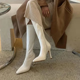 Women High Boots Fashion Pointed Toe Ladies Elegant Square High Heel Long Boots Short Plush Women Square Toe High Stretch Boots