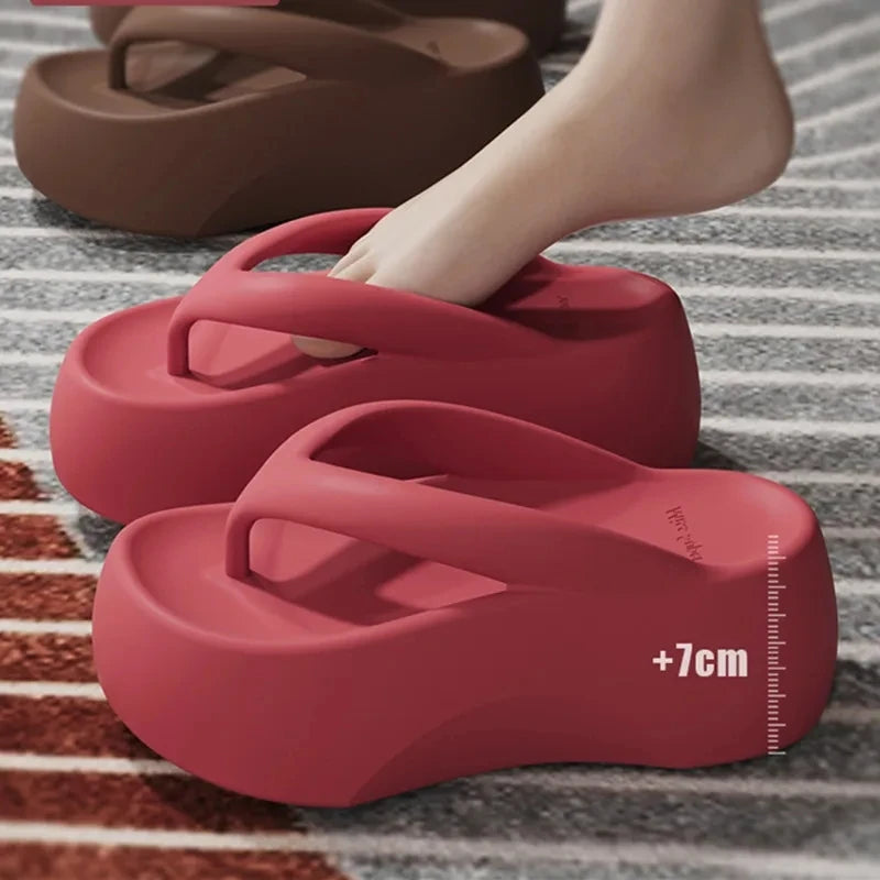 Chaussons à semelles épaisses de 7,0 cm, hauteur surélevée, pour femmes, à porter à l'extérieur, pour l'été 2024, pour la maison, la plage