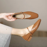 Woman Spring Casual Square Toe Low Soft Soled Lolita Flats Ballerina Red Female Elegant French Retro Buckle Mary Janes