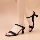 Cresfimix Women Fashion Black Comfort Summer Hollow Open Toe Square Heel Shoes Lady Spring Buckle Strap Open Toe Heels A9511