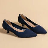 Spring and Autumn Women's Large Shoes 2025 High Heels Solid Color Knitted Breathable Rubber Non slip Sole Latex Insole Work Shoe
