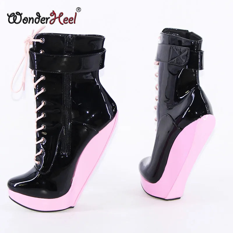 Wonderheel New Extreme High Heel 18cm with 3cm Platform Wedge Ankle boots Multi-color Nightclub Sexy Girls Buckles Straps Boots