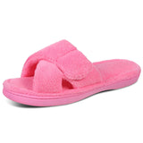 Comwarm Chaussons Fourrés pour Femmes, Souples, Bout Ouvert, Mousse à Mémoire de Forme, Antidérapants, Pantoufles en Peluche, Sandales d'Intérieur Réglables en Tissu Éponge